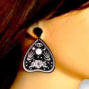 Goth Ouija Board Planchette Dangle Earrings | Acrylic Black White NWT